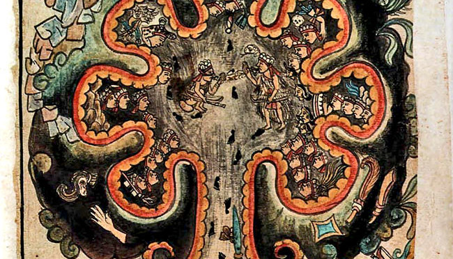 A picture of Chicomoztoc from the Historia Tolteca-Chichimeca