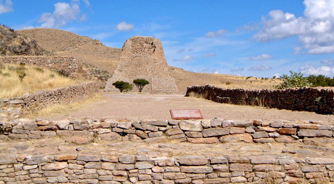 Ballcourt and Votive Pyramid at La Quemada
