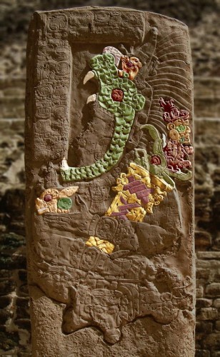 Stela 9 at Lamanai Coloured