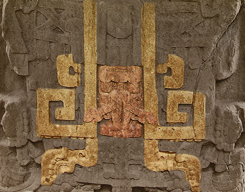 A close up of the sacred tree on Stela K at Quirigua