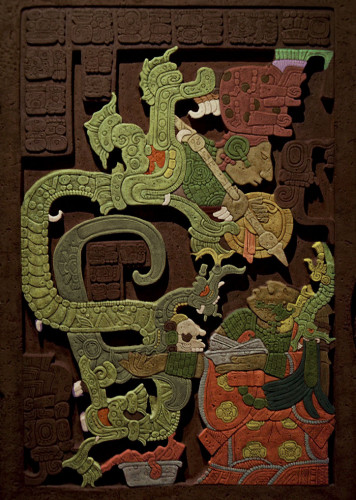 Colourised version of Lintel 25 from Structure 23 Yaxchilan